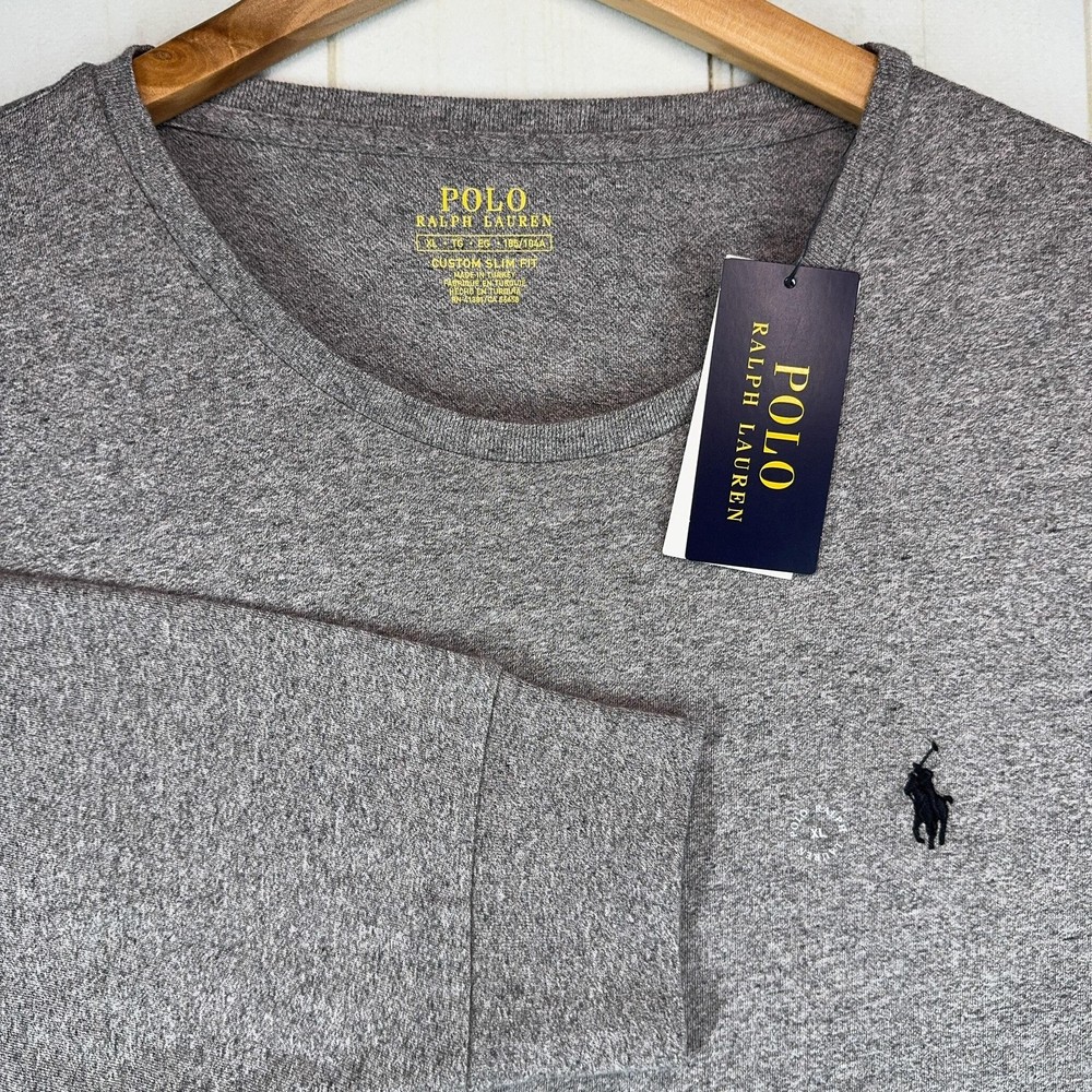 Polo Ralph Lauren Long Sleeve T-Shirt Mens XL Custom Slim Fit Gray NEW $69.50