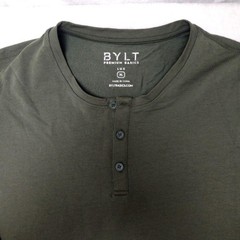 BYLT Shirt Mens XL Green Long Sleeve Henley Tagless Lightweight Stretch