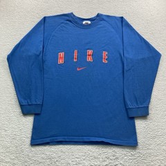 Vintage Nike T Shirt Youth XL 18-20 Blue Spellout Swoosh Made In USA