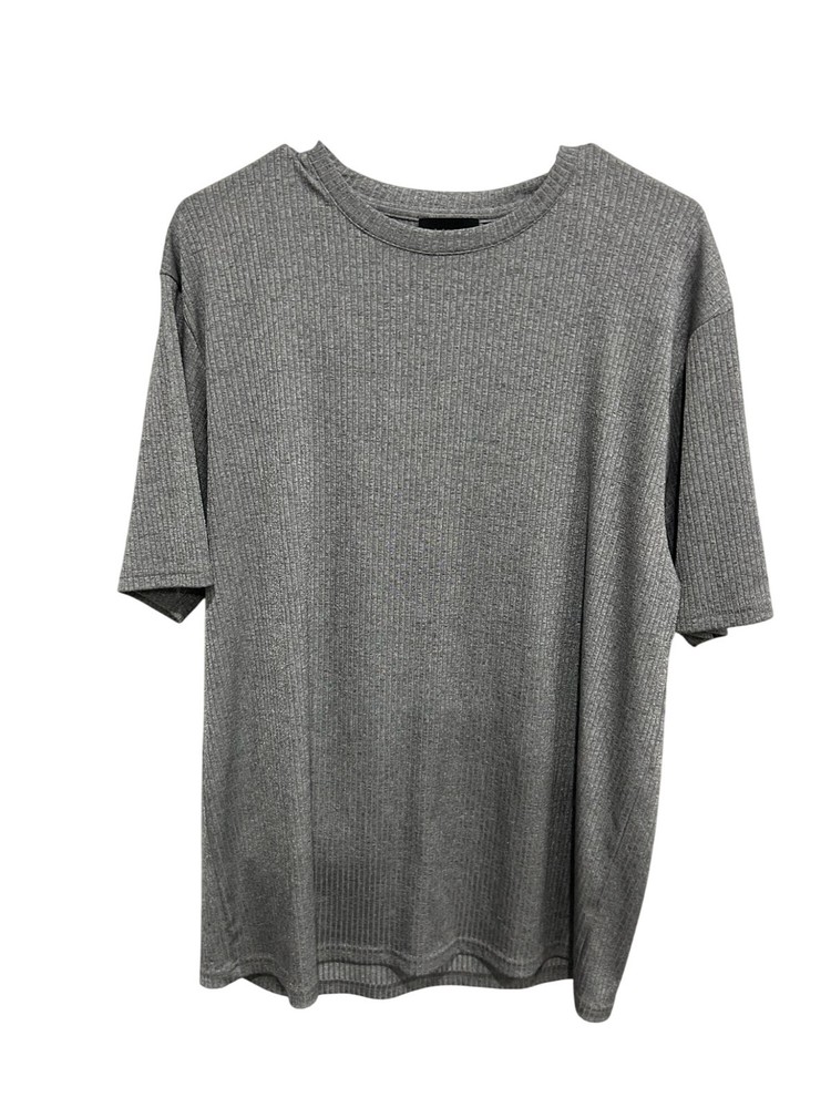 Claiborne Mens Gray Ribbed Short Sleeve Tee Size Large Casual Lightweight Knit