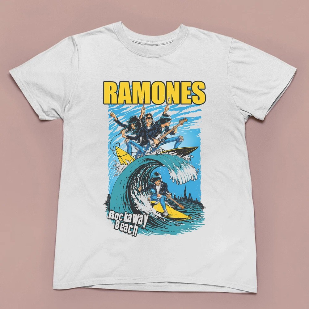 Ramones Rockaway Beach T-shirt, Unisex White T-shirt, Size S-5XL