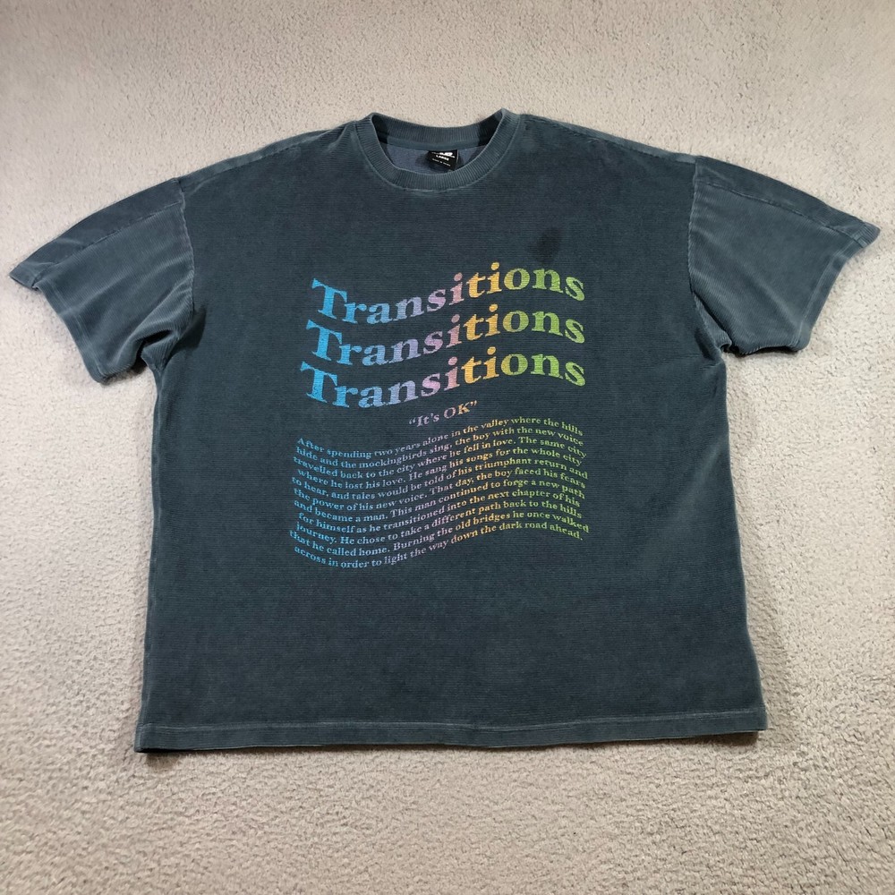 new balance corduroy T shirt mens L teal blue transitions its ok