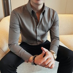 Men’s Long Sleeved Shirt Spring Fashion Slim Fit Business Casual Shirt Tops