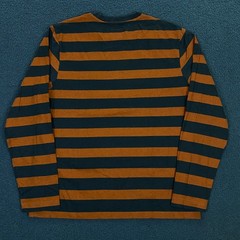 Stussy T-Shirt Mens Medium Gray Orange Wide Stripe Crewneck Logo Long Sleeve