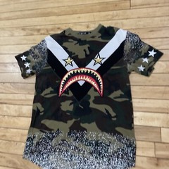 FOCUS Quality Wear T Shirt Mens M Shark Mouth Graphic Tee Camo Green Maxi Star M