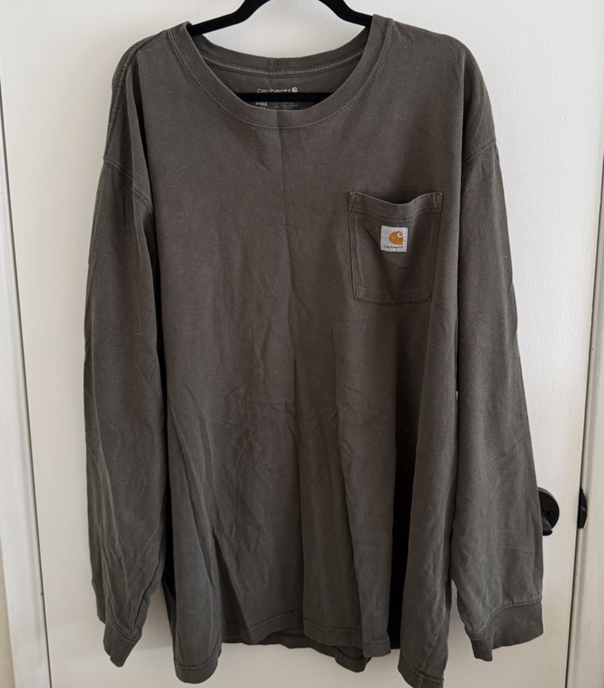Carhartt K126 Loose Fit Long Sleeve Pocket T-Shirt Peat Men’s Workwear Size 2XL