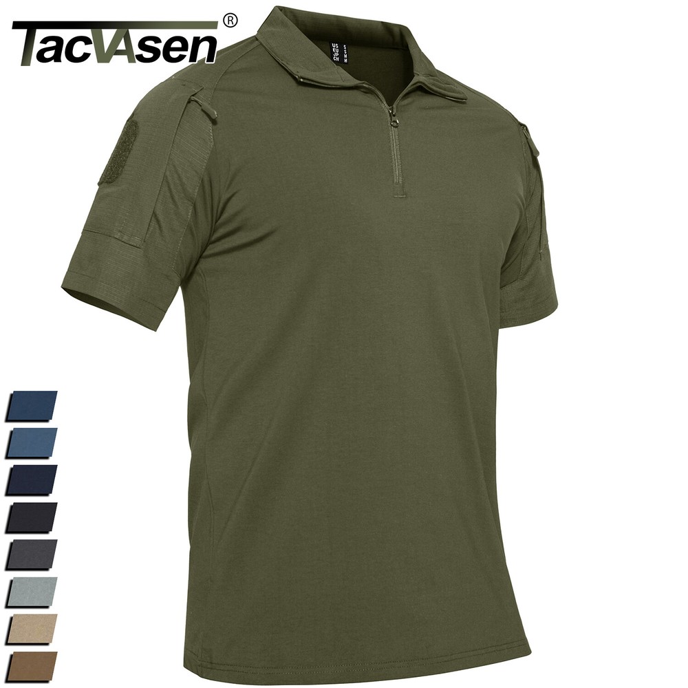 Men’s Tactical Combat T-Shirts 1/4 Zip Short Sleeve Quick Dry Military Work Tops