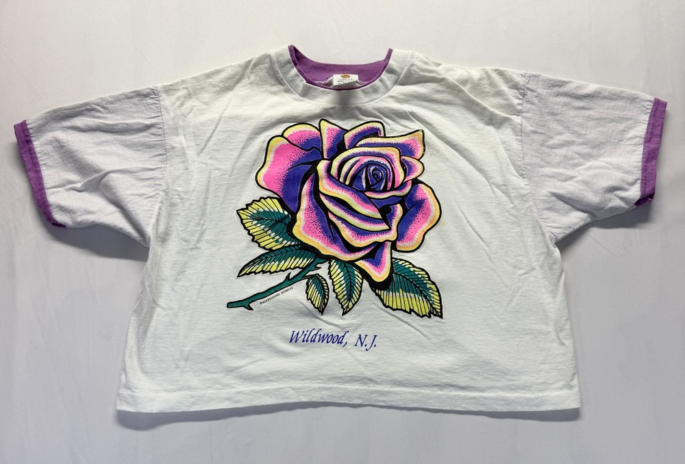 A Smile Inc T Shirt Mens One Size White Graphic Print Neon Rose Wildwood N.J.