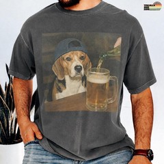 Beagle Drinking Beer Funny Dog T-Shirt Sarcastic Meme Graphic Tee Gift