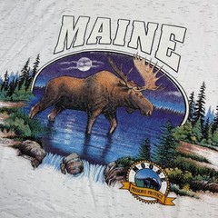 Vintage 90s Maine Moose Nature Graphic wrap Tee double sided Large USA San Segal