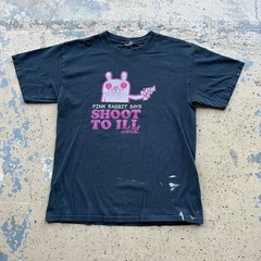 2000s Gorillaz Pink Rabbit Says Shoot To ill pink cartoon rabbit gun band tee