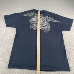 Vintage Split Skater Shirt Mens Large Blue Y2K Wings Skull SKate Gothic Grunge