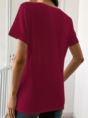 Women’s Round Neck Romantic Short-Sleeved T-Shirt Summer Heart Pattern Pullover♪