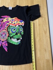 AZTEC SKULL T SHIRT ART TEE Front Back Hits Unique LARGE Neon Black Vision See