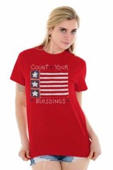 Count Your Blessings American Flag USA Christ Womens Short Sleeve Crewneck Tee
