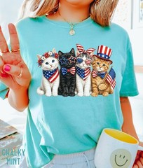 Patriotic Cat Shirt 4th of July USA Flag Kitten Tee for Cat Moms