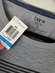 NWT Bar 3 III Waffle KNIT Shirt XL Long Sleeve Striped MENS Slim Fit Gray Elbow