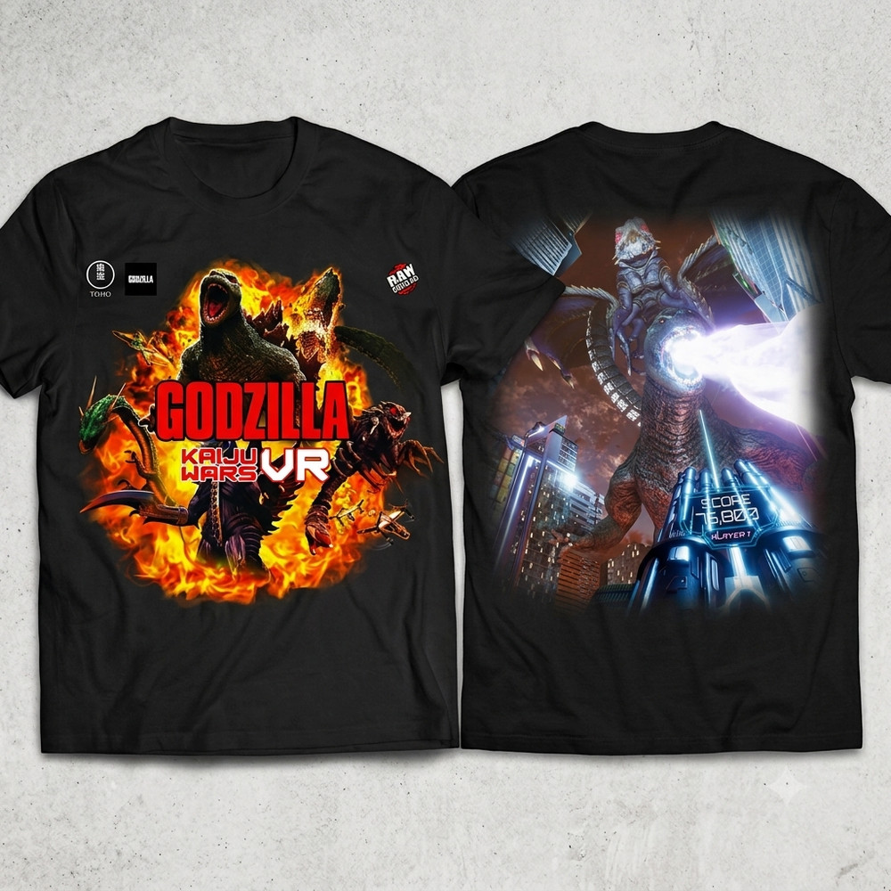 Godzilla Kaiju Wars VR Graphic T-Shirt Vintage Style Men’s Black Tee