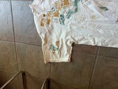 Laura Lance Embellished Art Deco T Shirt Beige Beaded Leaf Graphic Top
