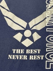 US Air Force Navy Blue Graphic Crew T Shirt The Best Never Rest Sz 2XL Military