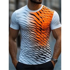 Men Summer 3D Wave Print T-Shirt Casual Short Sleeve Crew Neck Graphic Tee Shirt