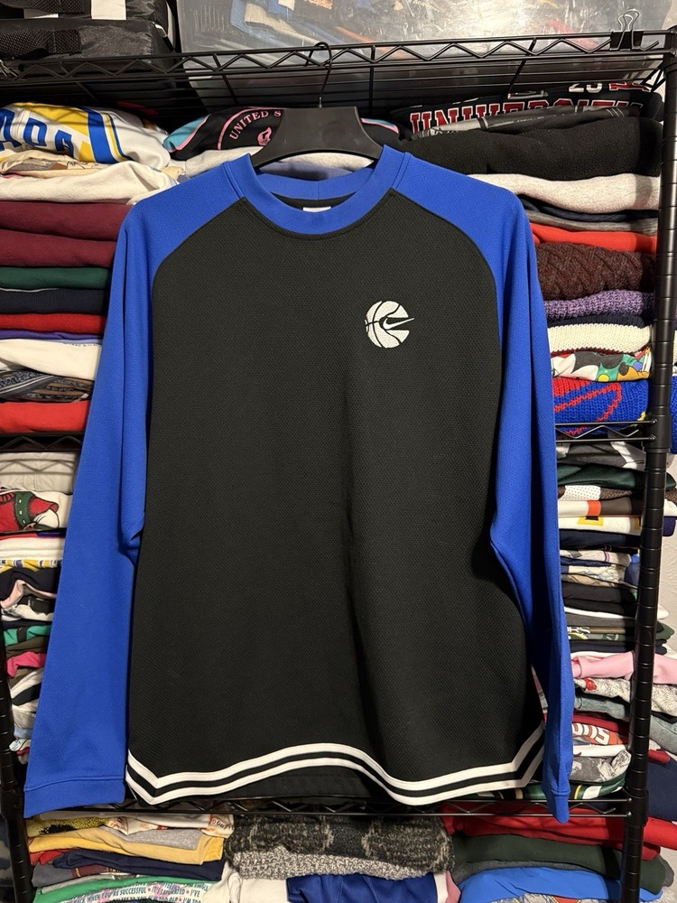 Vintage Nike Long Sleeve Shirt Mens Large Basketball Swoosh Logo Knit Blue Y2K
