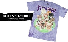 Thrasher Magazine X The Mountain KITTENS Skateboard T Shirt PURPLE TIE DYE