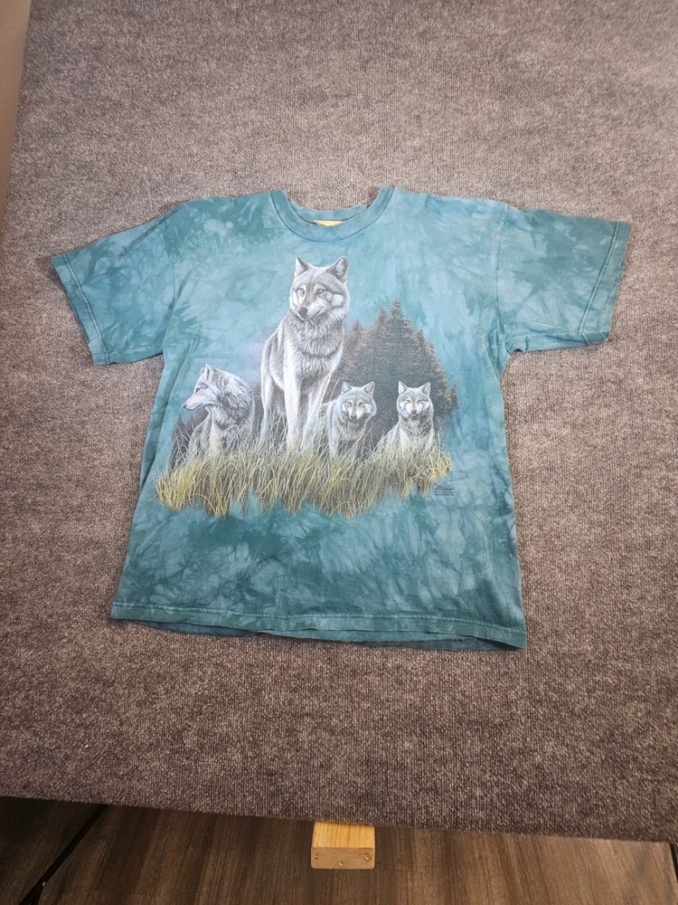 Vintage The Mountain Wolf Pack Tie Dye T-Shirt Adult XL Blue Graphic Tee USA Mad