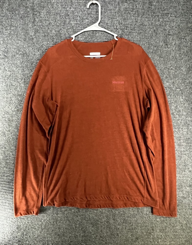 Marmot Mens Red Long Sleeve Shirt Logo Size Medium Base Layer Hiking Outdoor