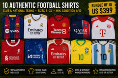 Bundle of 10 Authentic Football Shirts – Sizes S–XL – Club & National Teams