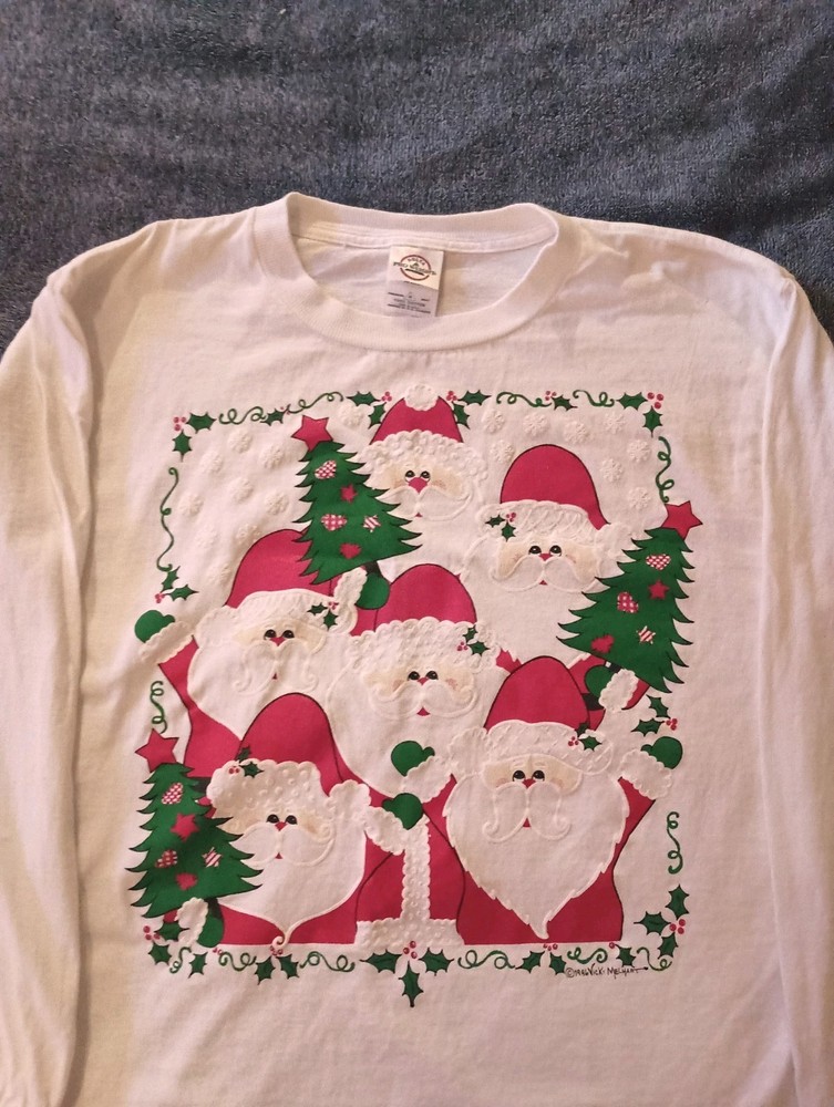 Vtg 90s Ho Ho Ho Santa Claus T-Shirt Sz M White Made In USA Women’s Unisex long