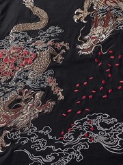 Men’s Embroidered Dragon T-Shirt Hip Hop Short Sleeve Heavy Stitch Streetwear