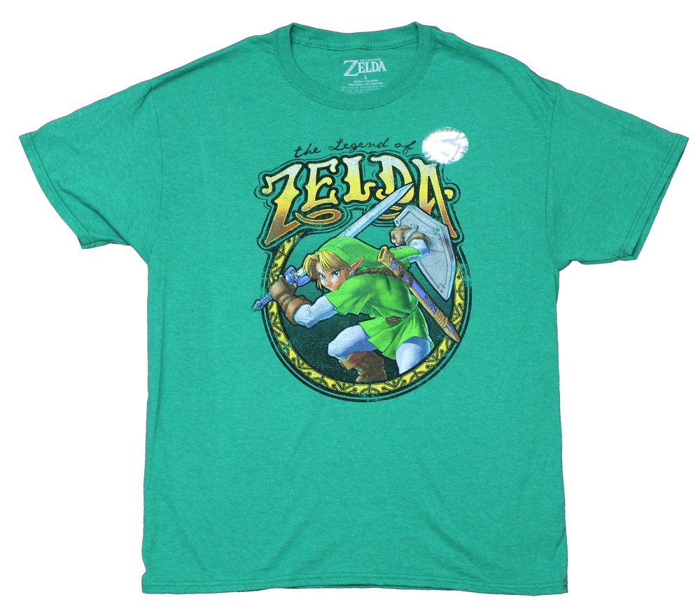 Legend of Zelda Adult New T-Shirt – Distressed Battle Ready Link in Ornate