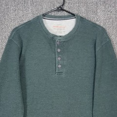 Weatherproof Vintage Henley Shirt Mens L Green Long Sleeve Thermal Waffle Knit