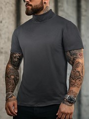 Spring Summer Elastic Comfortable Men’s T-shirt Small High Collar Stripe Shirt S