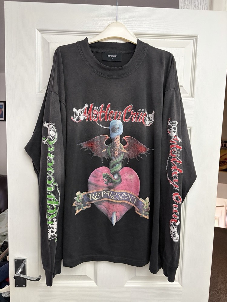 Represent X Motley Crue Men’s Long Sleeve Band T Shirt Tee Aged Distressed XL