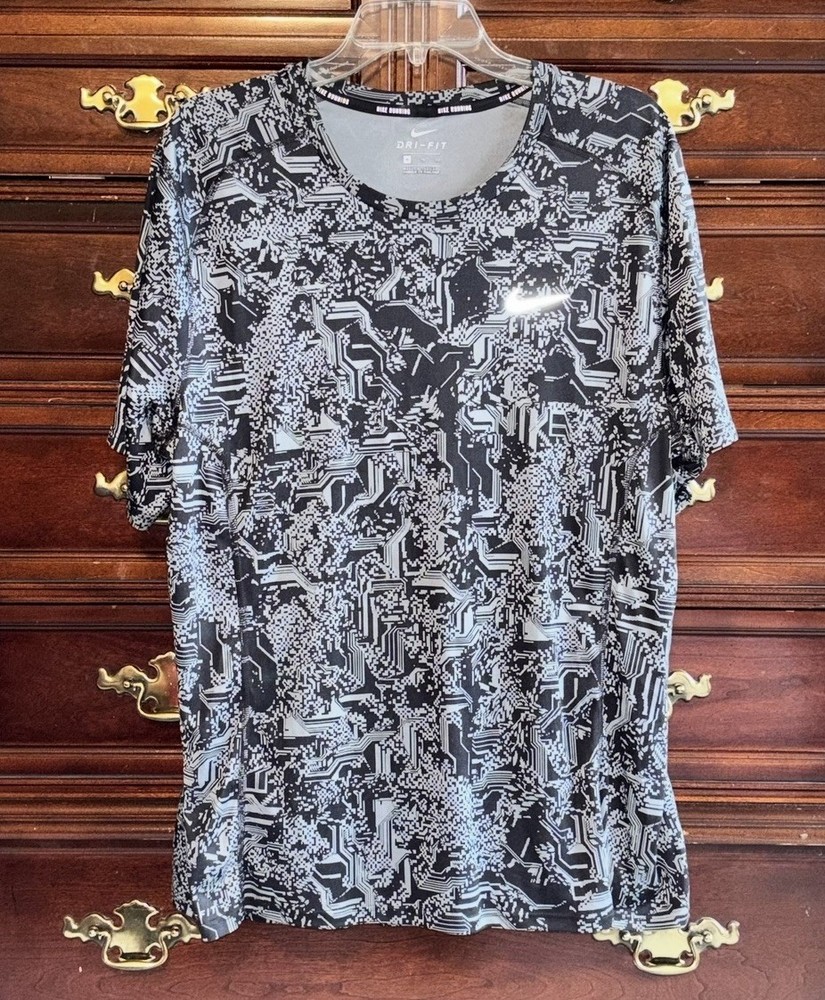 Nike Running Miler SS Dri-Fit Volt Cyber Black Gray T-Shirt XL NWOT