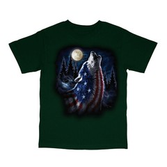 Patriotic American Wolf USA Flag Print Short Sleeve T-Shirt 20969D1