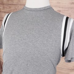 Murano Shirt Mens Large Gray Slim Fit Liquid Luxury Shoulder Stripe Short Sleeve