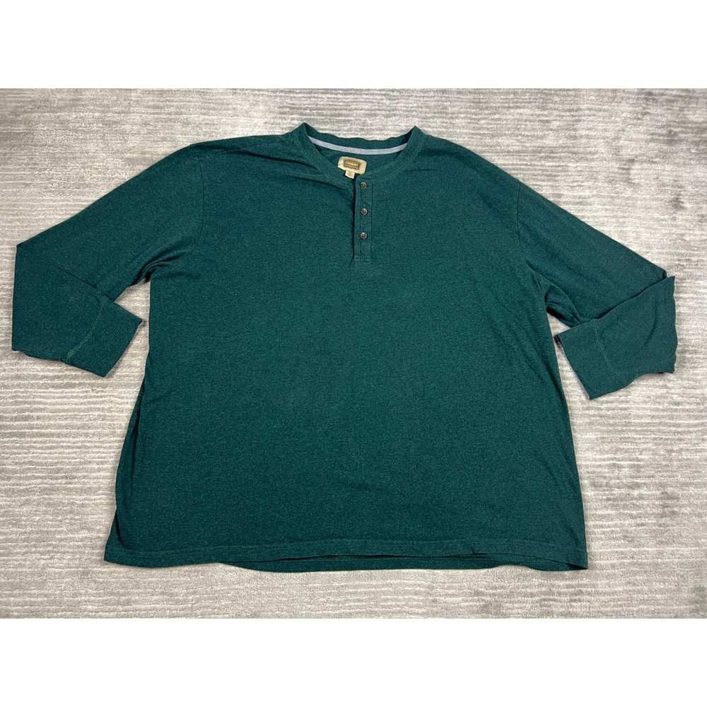 Foundry Henley Mens 4XL Green Long Sleeve Shirt Big and Tall Heathered Cotton