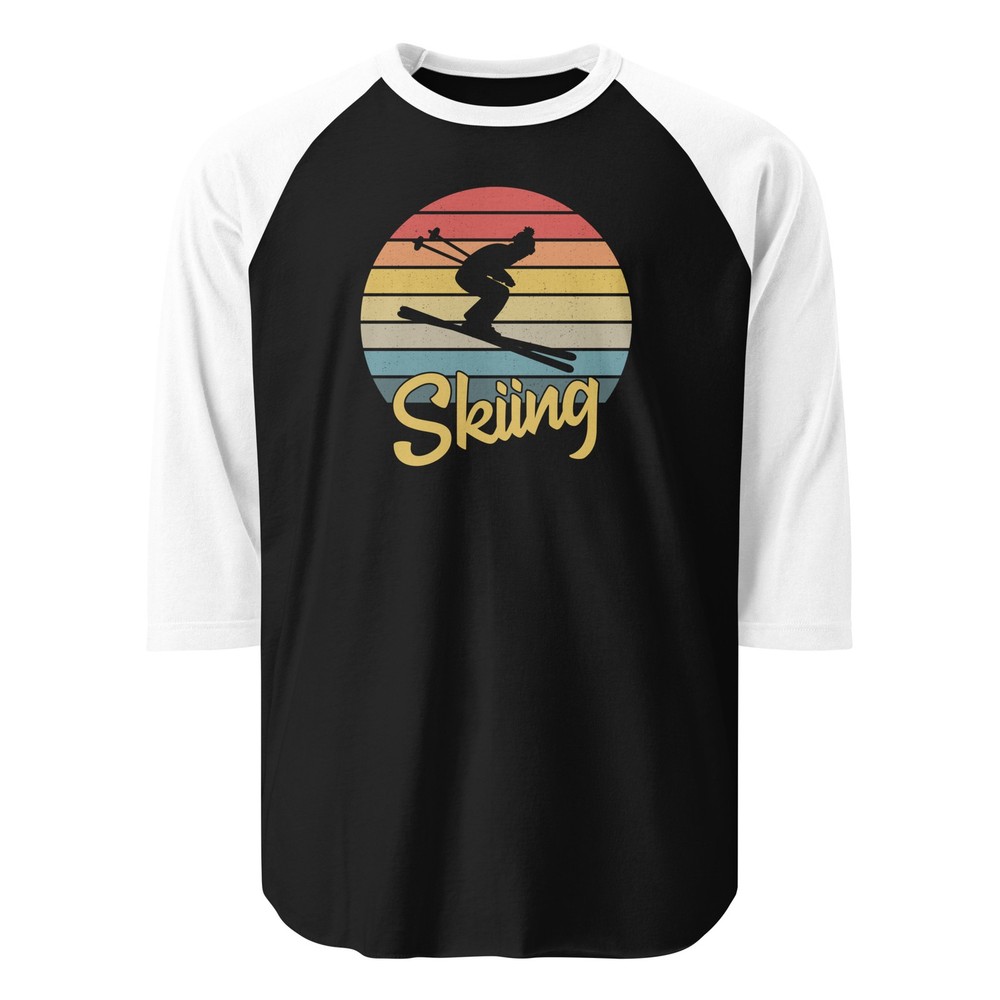 Vintage Retro Skier Sunset T-Shirt Classic 70s Style Tee 3/4 sleeve raglan shirt