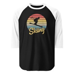 Vintage Retro Skier Sunset T-Shirt Classic 70s Style Tee 3/4 sleeve raglan shirt
