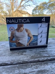 Nautica ~ Men’s 4-Pack Tanks Tops Cotton Blend White Undershirts ~ M (38-40)
