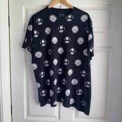 Super Mario Bros All Over Toad Head Black Men’s T Shirt Size 2XL