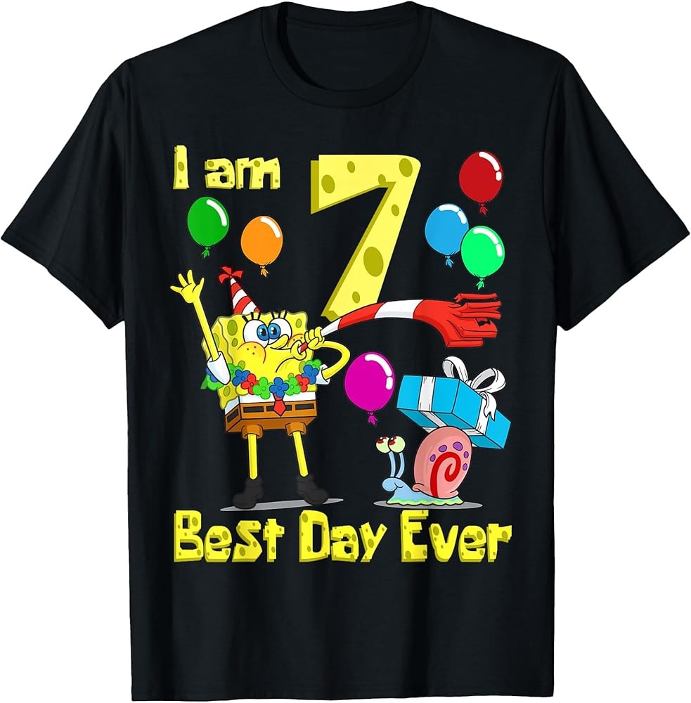 x SpongeBob SquarePants – SpongeBob I am 7 Years Old Birthday Party T-Shirt