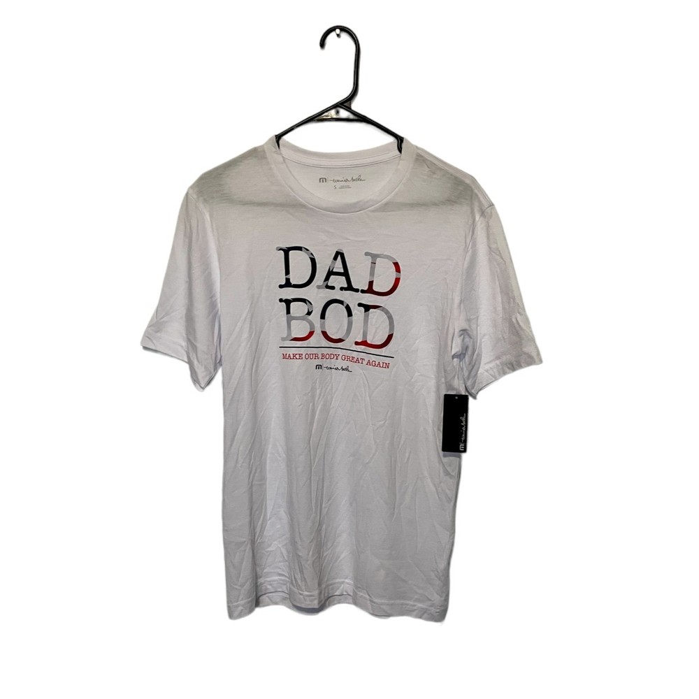 Travis Mathew Dad Bod Tee Shirt Mens Small White Graphic Pima Cotton Golf NWT