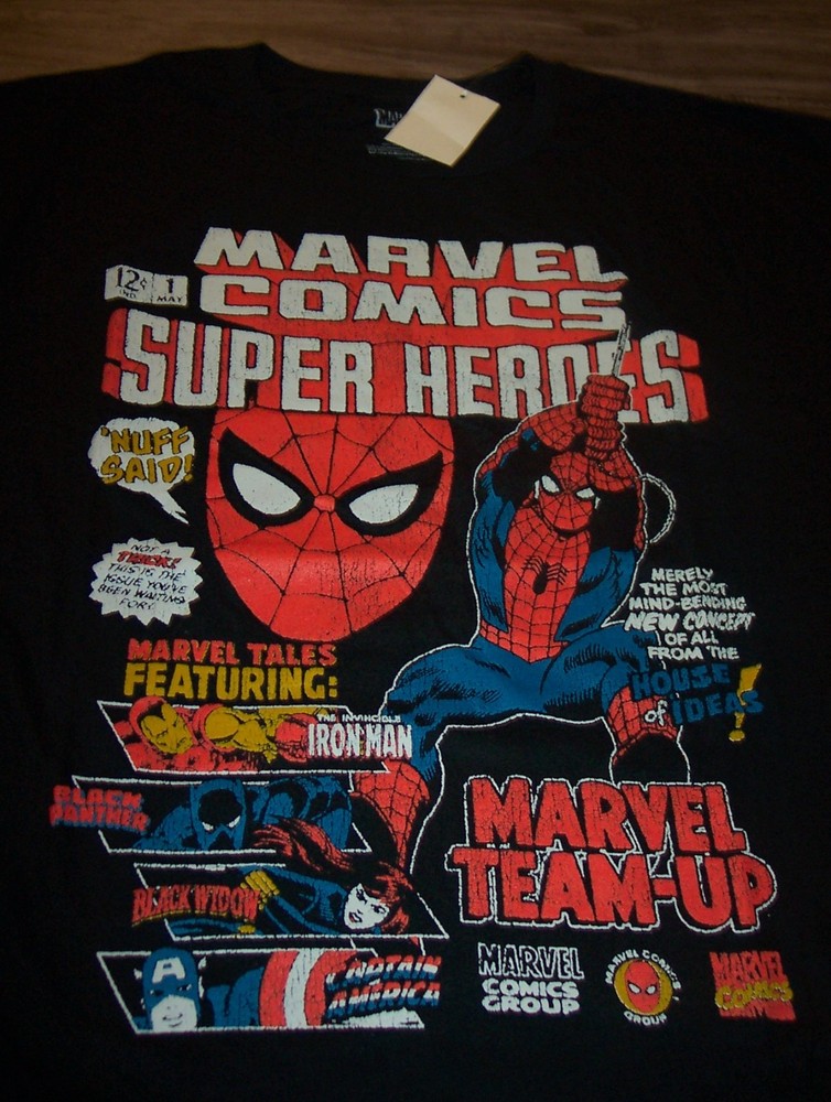 THE AMAZING SPIDER-MAN Spiderman T-Shirt MENS LARGE NEW Marvel Comics Team UP