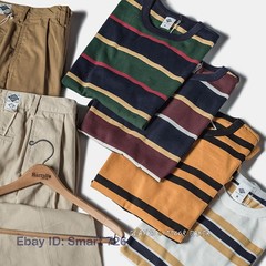NON STOCK Ivy League Striped Crew Neck T Shirts Preppy Style Men’s Casual Tee