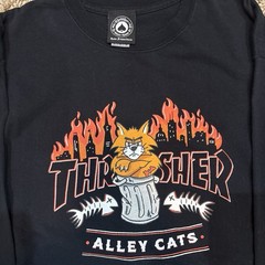 Thrasher Alley Cats Black Long Sleeve Graphic Logo Crew Neck T-Shirt Men’s M