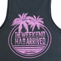 Chubbies Tank Top Mens Small S Black The Weekend Has Arrived Tropical Palm Tree